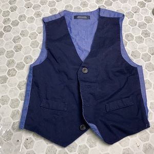 Sz 5 Navy Blue Button Up Vest Anchor Patterned